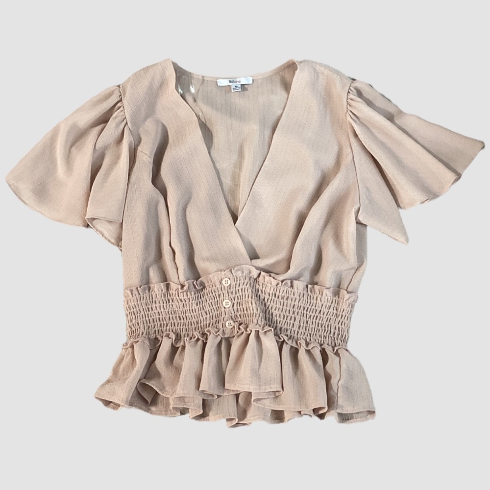 Baby Pink Short Bell Sleeved Women’s Blouse